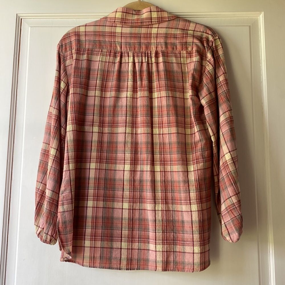 Pretty Plaid Popover Cotton Button Front Top By Max Studio - Picture 6 of 6